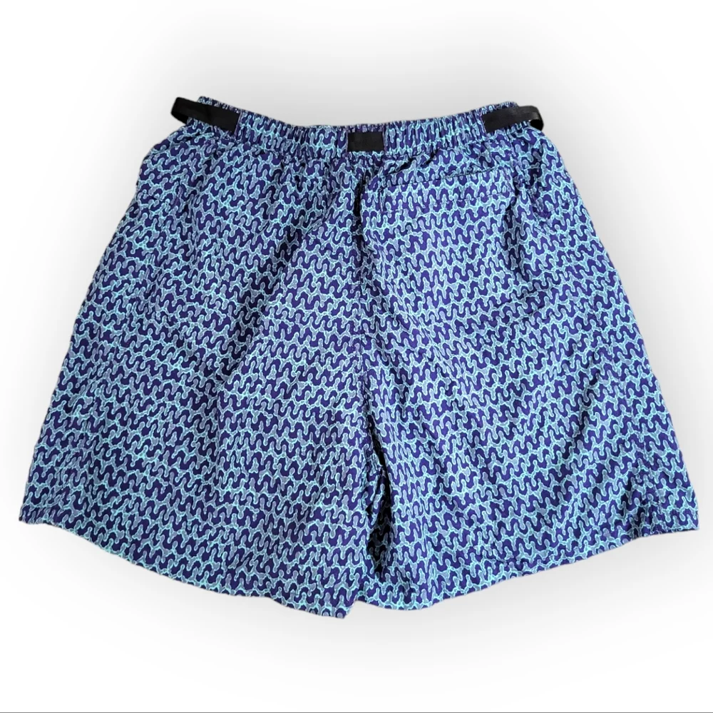 PATAGONIA Vintage River Shorts Swim Trunks with Belt Blue Abstract Print L